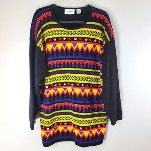 Vintage CEDARS ramie cotton tribal beaded jeweled striped gaudy popover sweater